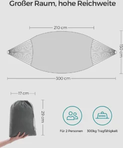 SONGMICS Hamac Pour 2 Personnes 210 X 150 Cm Charge Maximale 300 Kg Pour Terrasse, Balcon, Jardin, Extérieur, Y Compris Sac De Transport, Sangles De Fixation Et Mousqueton -Jardin Meubles Magasin 1001x1200