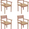 Prolenta Premium - Chaises De Jardin De Jardin 4 Pcs Avec Coussins Beiges En Teck Massif