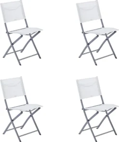NATERIAL - Set De 4 Chaises De Jardin EMYS Avec Accoudoirs - Fauteuil Pliant - Fauteuil De Jardin - Pliable - Chaises De Terrasse - Chaises De Salle à Manger - Acier - Textilène - Wit