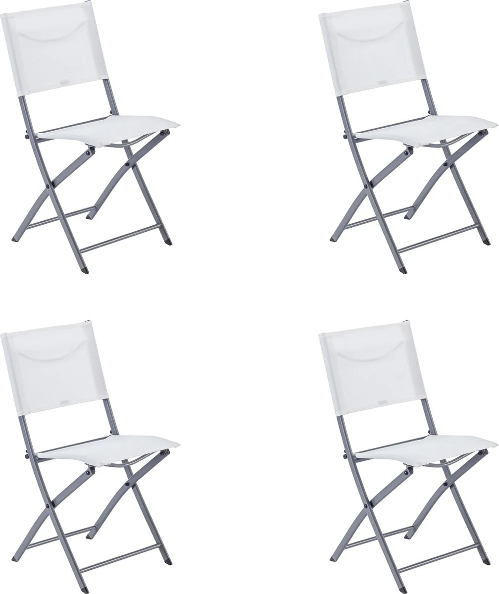 NATERIAL - Set De 4 Chaises De Jardin EMYS Avec Accoudoirs - Fauteuil Pliant - Fauteuil De Jardin - Pliable - Chaises De Terrasse - Chaises De Salle à Manger - Acier - Textilène - Wit 1 NATERIAL - Set De 4 Chaises De Jardin EMYS Avec Accoudoirs - Fauteuil Pliant - Fauteuil De Jardin - Pliable - Chaises De Terrasse - Chaises De Salle à Manger - Acier - Textilène - Wit
