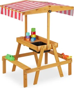 Relaxdays Table De Jeux Pour Enfants Avec Toit - Table De Pique-nique - Zandtafel - Jardin - Table De Jardin