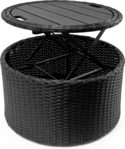 Deuba Polyrattan Solar Island Ø185cm Coussins Zwart Crème Pare-Soleil Pliable WPC -Jardin Meubles Magasin 1009x1200 9