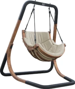 AXI Capri Chaise Suspendue Sur Pied En Bois - Fauteuil / Siège Suspendu Suspendu Avec Support Pour Le Jardin - Balançoire En Beige Pour L'extérieur Pour 1 Personne - Chargement Jusqu'à 150 Kg