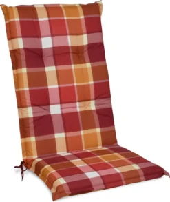 Beautissu Sunny RO – Coussins De Jardin Dossier Haut 120x50 Cm Avec Résistance à La Lumière UV Coussin D'assise Pour Chaise De Jardin Confortable Rouge à Carreaux -Jardin Meubles Magasin 1010x1200 5