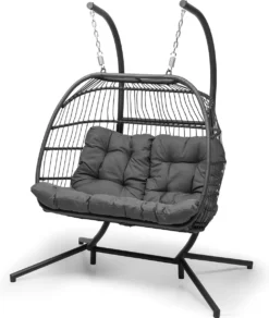 Blumfeldt Biarritz Chaise Suspendue Double Pour L'intérieur Et L'extérieur - Coussins Inclus - Chaise De Jardin Pour Deux Personnes - Support Inclus - Pliable - Aluminium Et Polyester - Grijs -Jardin Meubles Magasin 1014x1200 1