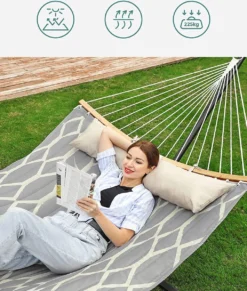 SONGMICS Hamac, Rembourré, Rembourré, Avec Tiges De Bambou Incurvées Divisibles, Avec Appui-tête, 200 X 140 Cm, Capacité De Charge Jusqu'à 225 Kg, Losanges Gris Et Beige GDC034G02 -Jardin Meubles Magasin 1019x1200