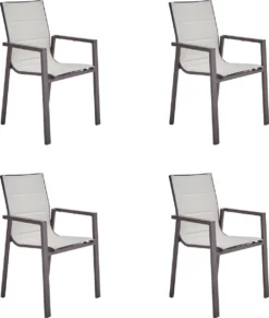 NATERIAL - Set De 4 Chaises De Jardin ORION GAMMA II Avec Accoudoirs - 4 Chaises De Jardin - Empilables - Chaises De Terrasse - Chaises De Chaises De Salle à Manger - Aluminium - Textilène - Marron - Beige