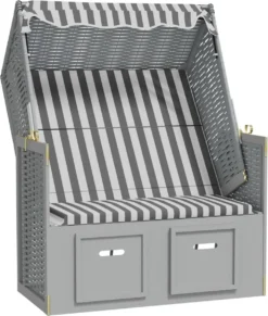 La Dolce Vita - Chaise De Plage Avec Baldaquin Poly Rotin Et Bois Massif Gris Et Blanc