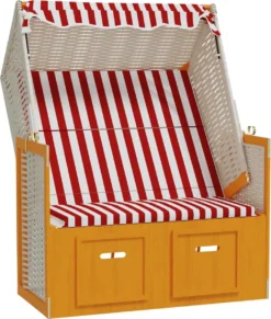 La Dolce Vita - Chaise De Plage à Baldaquin Poly Rotin Et Bois Massif Rouge Et Blanc
