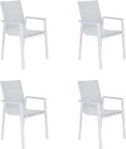 NATERIAL - Set De 4 Chaises De Jardin ORION GAMMA II Avec Accoudoirs - 4 Chaises De Jardin - Empilables - Chaises De Terrasse - Chaises De Salle à Manger - Aluminium - Textilène - Wit