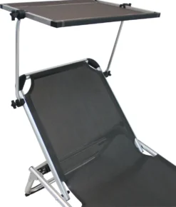 GENERIC - Transat AZUR - Transat De Jardin Avec Dossier Réglable 5 Positions - Transat Pliant - Transat Avec Toit - Auvent - L.188 X L.61 X H.30/80 Cm - Aluminium - Textilène - Anthracite -Jardin Meubles Magasin 1021x1200 2