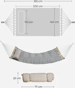 SONGMICS Hamac, Rembourré, Rembourré, Avec Tiges De Bambou Incurvées Divisibles, Avec Appui-tête, 200 X 140 Cm, Capacité De Charge Jusqu'à 225 Kg, Losanges Gris Et Beige GDC034G02 -Jardin Meubles Magasin 1022x1200