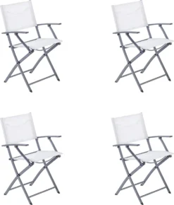 NATERIAL - Set De 4 Chaises De Jardin EMYS - Chaises Pliantes - Chaises De Jardin Pliables - Chaises De Patio - Chaises De Salle à Manger - Acier - Textilène - Wit