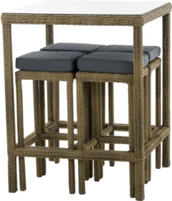 Table De Bar Moderne Avec Chaises De Bar - Grijs Beige - Mobilier De Jardin - Rotin - Set De 4 Tabourets De Bar - Bar De Jardin - Intérieur Et Extérieur - Résistant Aux Intempéries - 4 Personnes -Jardin Meubles Magasin 1024x1200 2