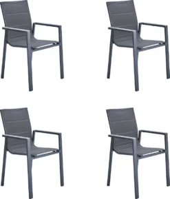 NATERIAL - Set De 4 Chaises De Jardin ORION GAMMA II Avec Accoudoirs - 4 Chaises De Jardin - Empilables - Chaises De Terrasse - Chaises De Salle à Manger - Aluminium - Textilène - Gris Foncé