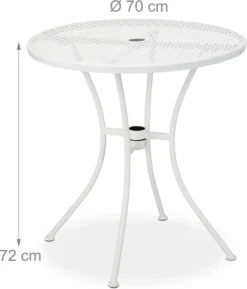 Table De Jardin Relaxdays Avec Trou Pour Parasol - Table De Bistrot Blanche - Table D'extérieur Ronde En Métal - Balcon -Jardin Meubles Magasin 1026x1200