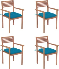 Prolenta Premium - Chaises De Jardin De Jardin 4 Pcs Avec Coussins Bleu Clair En Teck Massif