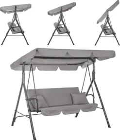 Balancelle | Luna-Balançoire | 3 Places | Imperméable à L'eau | Comprend 2 Coussins | Auvent Réglable | 170 X 110 X 150 Cm | Gris 34 Balancelle | Luna-Balançoire | 3 Places | Imperméable à L'eau | Comprend 2 Coussins | Auvent Réglable | 170 X 110 X 150 Cm | Gris -Jardin Meubles Magasin 1028x1200 1