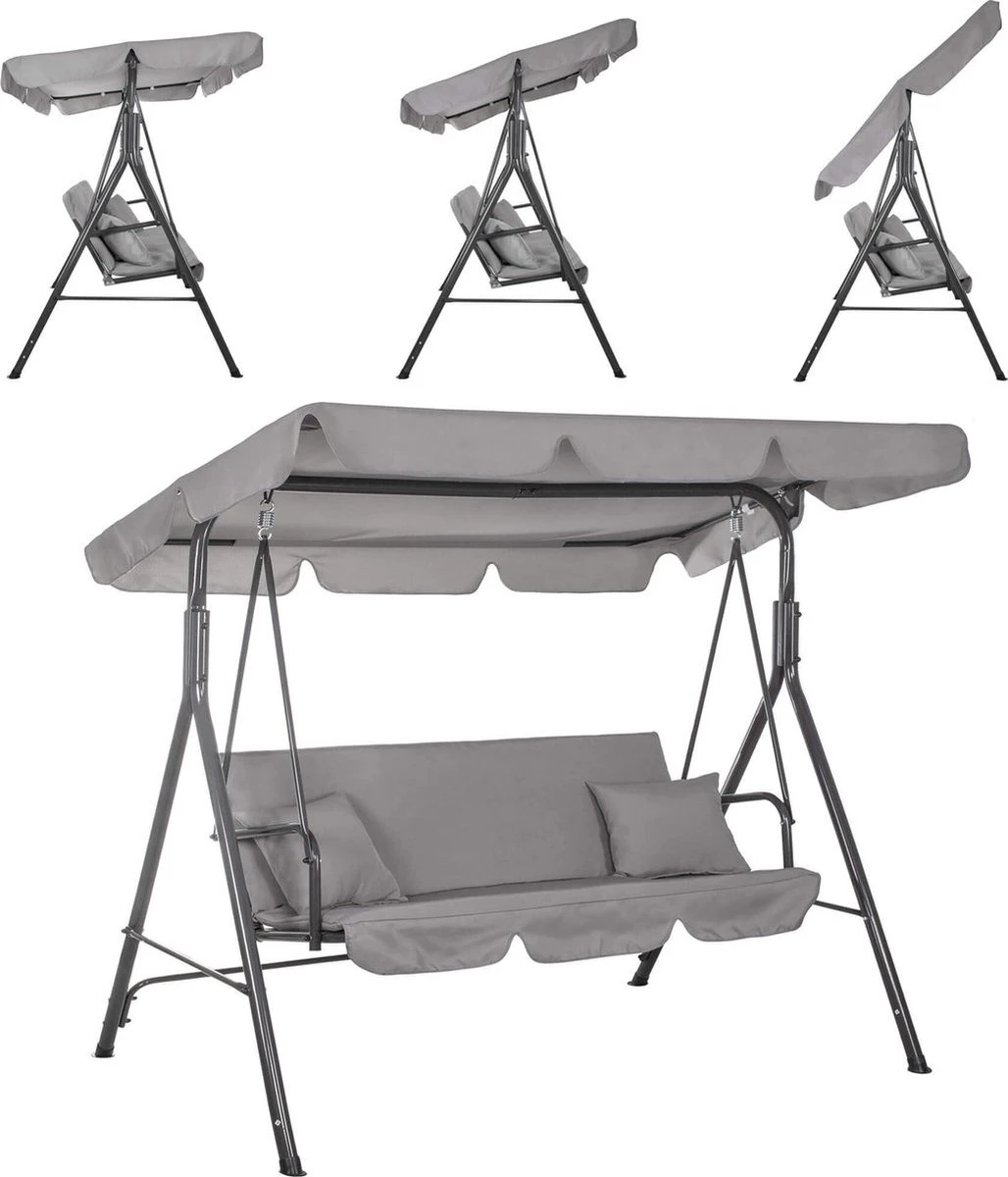 Balancelle | Luna-Balançoire | 3 Places | Imperméable à L'eau | Comprend 2 Coussins | Auvent Réglable | 170 X 110 X 150 Cm | Gris 15 Balancelle | Luna-Balançoire | 3 Places | Imperméable à L'eau | Comprend 2 Coussins | Auvent Réglable | 170 X 110 X 150 Cm | Gris – Image 15