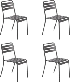 GENERIC - Set De 4 Chaises De Jardin CAFE - 4 X Chaise De Jardin - Empilable - L.52 X L. 44 X H.79 - Acier - Anthracite - Chaises De Terrasse - Chaises De Salle à Manger - Chaise Empilable