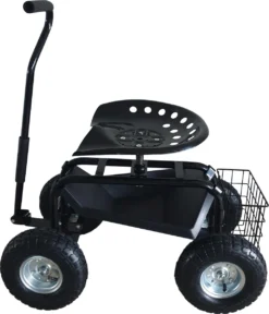 AXI AG22 Siège De Jardin Sur Roues En Noir - Tabouret Pour Jardinier Avec Bac De Rangement - Chariot Pour Le Jardinage En Métal Avec Charge Max. 150 Kg -Jardin Meubles Magasin 1029x1200 3