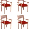 Prolenta Premium - Chaises De Jardin De Jardin 4 Pcs Avec Coussins Rouges En Teck Massif
