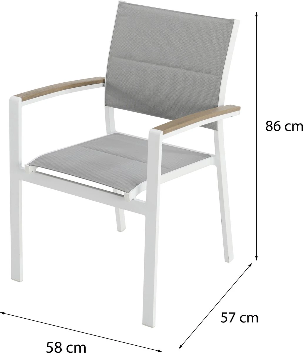 NATERIAL - Set De 6 Chaises De Jardin SAN DIEGO Avec Accoudoirs - 6 X Chaises De Jardin - Empilables - Aluminium - Textilène - Wit - Eucalyptus - Chaises De Terrasse - Chaises De Salle à Manger 2 NATERIAL - Set De 6 Chaises De Jardin SAN DIEGO Avec Accoudoirs - 6 X Chaises De Jardin - Empilables - Aluminium - Textilène - Wit - Eucalyptus - Chaises De Terrasse - Chaises De Salle à Manger – Image 2