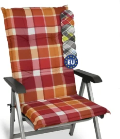 Beautissu Sunny RO – Coussins De Jardin Dossier Haut 120x50 Cm Avec Résistance à La Lumière UV Coussin D'assise Pour Chaise De Jardin Confortable Rouge à Carreaux -Jardin Meubles Magasin 1033x1200 5