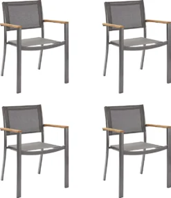 NATERIAL - Set De 4 Chaises De Jardin ORIS Avec Accoudoirs - 4 X Chaises De Jardin - Empilables - Chaises De Terrasse - Chaises De Salle à Manger De Salle à Manger - Aluminium - Textilène - Eucalyptus - Anthracite