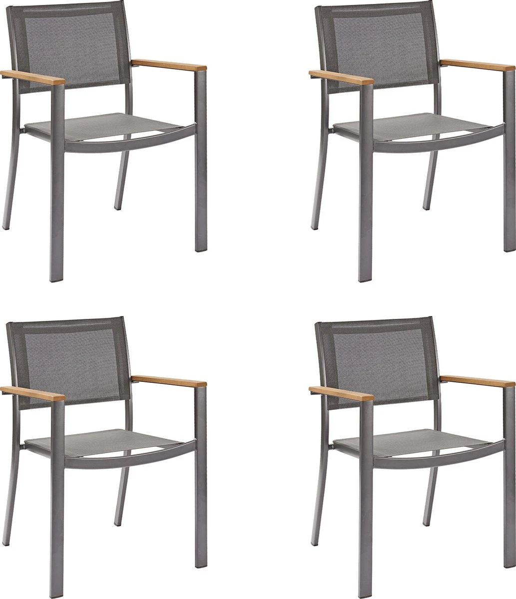 NATERIAL - Set De 4 Chaises De Jardin ORIS Avec Accoudoirs - 4 X Chaises De Jardin - Empilables - Chaises De Terrasse - Chaises De Salle à Manger De Salle à Manger - Aluminium - Textilène - Eucalyptus - Anthracite 1 NATERIAL - Set De 4 Chaises De Jardin ORIS Avec Accoudoirs - 4 X Chaises De Jardin - Empilables - Chaises De Terrasse - Chaises De Salle à Manger De Salle à Manger - Aluminium - Textilène - Eucalyptus - Anthracite