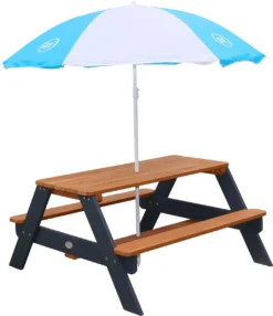 AXI Nick Table Pique Nique Avec Parasol Anthracite & Marron - Table De Jeu Enfant Pour Le Jardin