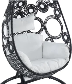 MYLIA Fauteuil Suspendu En Résine Tressée Noire Et Kussen Blanc - MAKAHA L 102 Cm X H 197 Cm X P 102 Cm -Jardin Meubles Magasin 1036x1200 2
