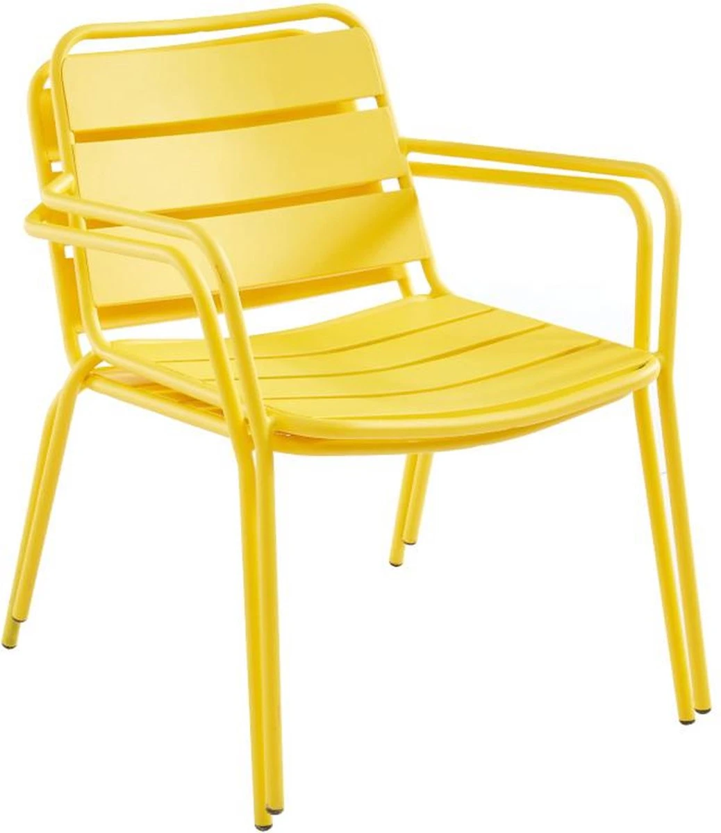 MYLIA Salon De Jardin MIRMANDE En Métal : 2 Fauteuils Empilables Et Une Table D'appoint - Jaune L 60 Cm X H 71,5 Cm X P 67,5 Cm 2 MYLIA Salon De Jardin MIRMANDE En Métal : 2 Fauteuils Empilables Et Une Table D'appoint - Jaune L 60 Cm X H 71,5 Cm X P 67,5 Cm – Image 2