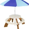 AXI Orion Table Pique Nique Enfant Ronde En Bois Marron & Blanc - Table Picnic Avec Parasol Pour Le Jardin