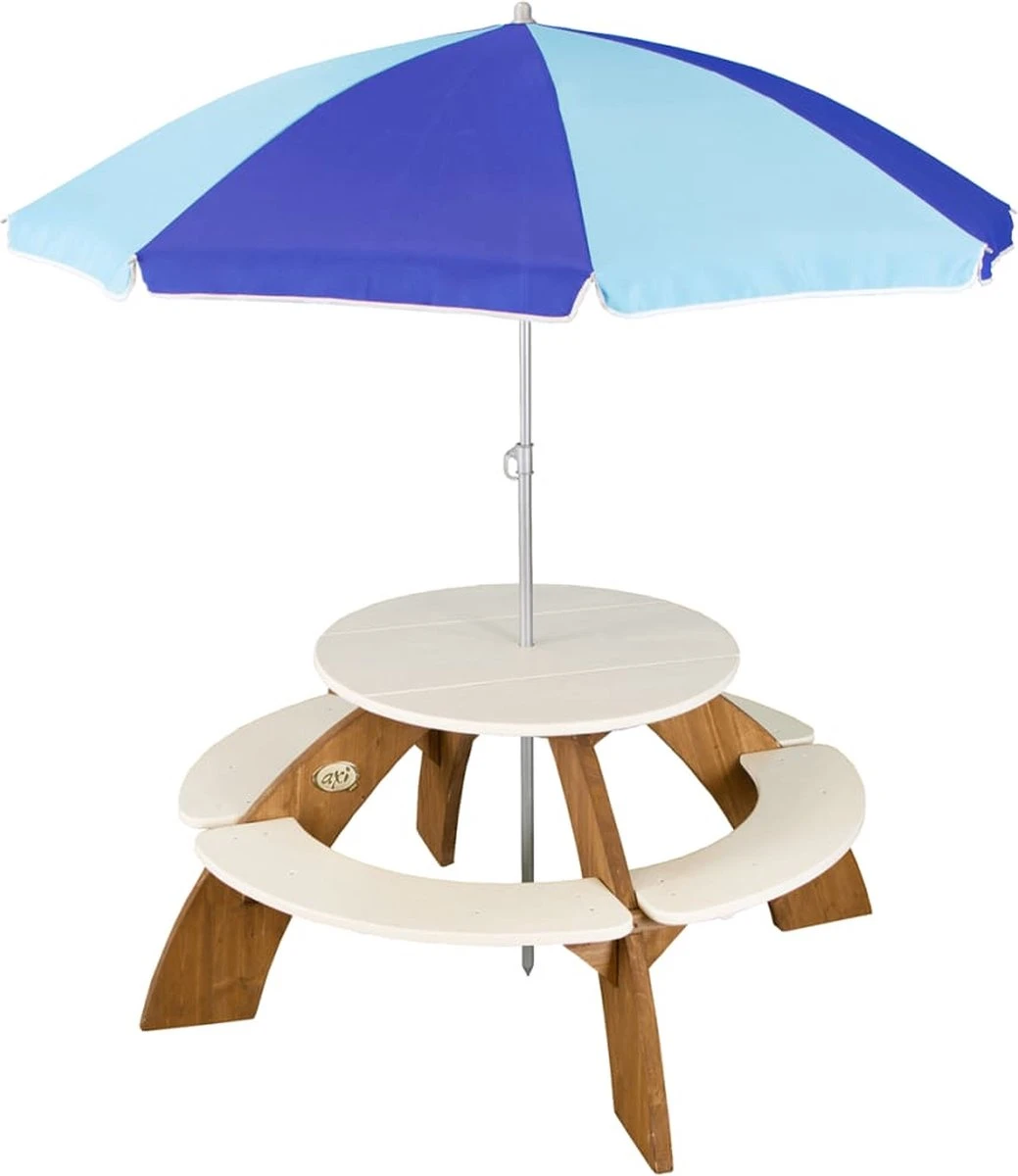 AXI Orion Table Pique Nique Enfant Ronde En Bois Marron & Blanc - Table Picnic Avec Parasol Pour Le Jardin 1 AXI Orion Table Pique Nique Enfant Ronde En Bois Marron & Blanc - Table Picnic Avec Parasol Pour Le Jardin