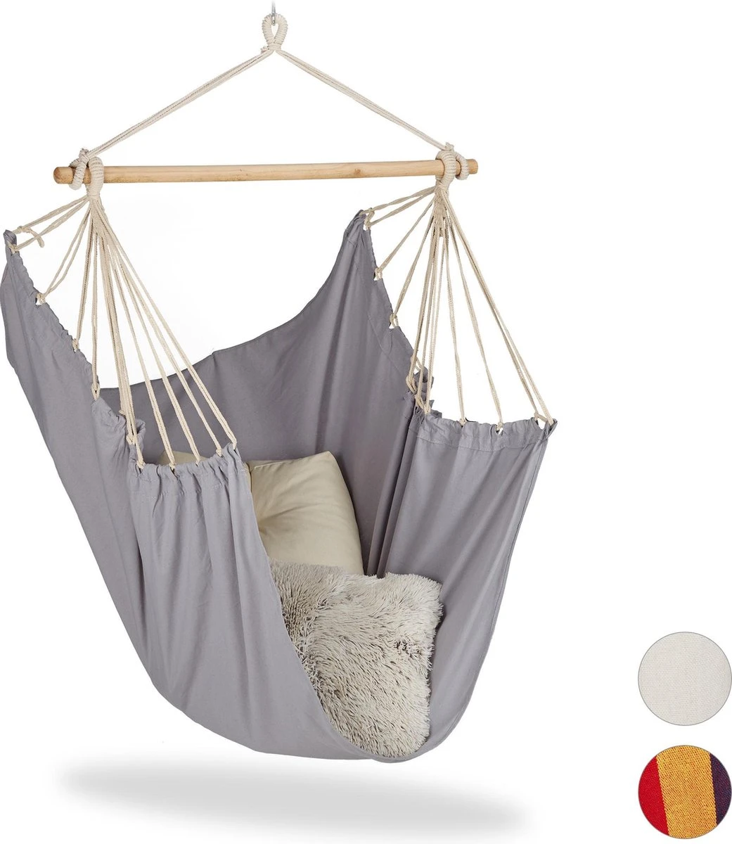 Fauteuil Suspendu Relaxdays - Moderne - Coton - 150 Kg - Chaise Hamac - Intérieur Et Extérieur Color Mix 2 2 Fauteuil Suspendu Relaxdays - Moderne - Coton - 150 Kg - Chaise Hamac - Intérieur Et Extérieur Color Mix 2 – Image 2