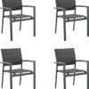 NATERIAL - Set De 4 Chaises De Jardin SAN DIEGO Avec Accoudoirs - 4 X Chaises De Jardin - Empilables - Aluminium - Textilène - Gris Foncé - Eucalyptus - Chaises De Terrasse - Chaises De Salle à Manger