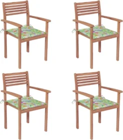 Prolenta Premium - Chaises De Jardin De Jardin 4 Pcs Avec Coussins à Motif De Feuilles En Teck Massif
