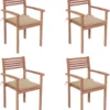 Prolenta Premium - Chaises De Jardin De Jardin 4 Pcs Avec Coussins Beiges En Teck Massif
