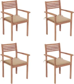 Prolenta Premium - Chaises De Jardin De Jardin 4 Pcs Avec Coussins Beiges En Teck Massif