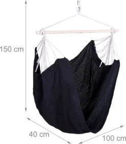 Fauteuil Suspendu Relaxdays - 1 Personne - Balançoire Suspendue - 150 Kg - Intérieur & Extérieur - Coton - Noir -Jardin Meubles Magasin 1053x1200 3