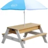 AXI Nick Table Sable Et Eau / Table Pique Nique Marron / Blanc - Table D’eau Avec Couvercle, Boîtes De Rangement & Parasol - Table De Jeu Enfant à Eau Pour Le Jardin