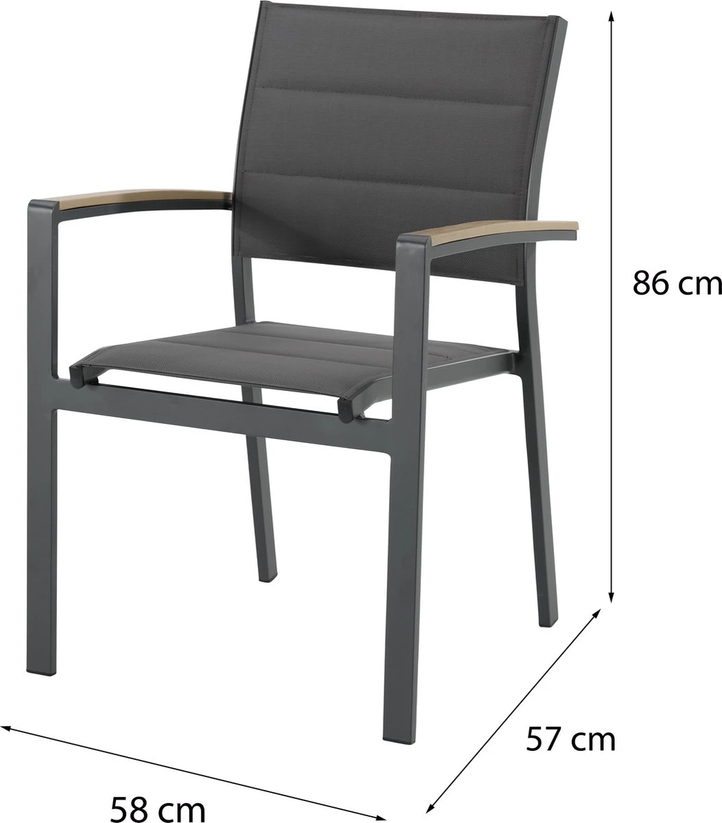 NATERIAL - Set De 4 Chaises De Jardin SAN DIEGO Avec Accoudoirs - 4 X Chaises De Jardin - Empilables - Aluminium - Textilène - Gris Foncé - Eucalyptus - Chaises De Terrasse - Chaises De Salle à Manger 2 NATERIAL - Set De 4 Chaises De Jardin SAN DIEGO Avec Accoudoirs - 4 X Chaises De Jardin - Empilables - Aluminium - Textilène - Gris Foncé - Eucalyptus - Chaises De Terrasse - Chaises De Salle à Manger – Image 2