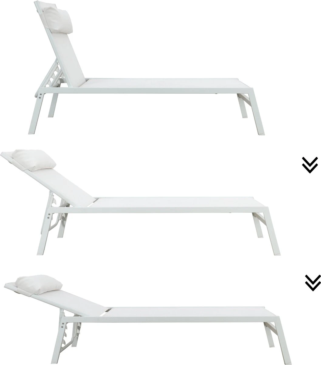 Set - Lot De 2 Bains De Soleil RIBA - 2 Chaises De Jardin - Appui-tête - Charge Jusqu'à 100 Kg - 199x61x32 Cm - Avec Coussins Intégrés - Chaises Chaises Longues Avec Sous-couche - Acier - Textilène - Wit 4 Set - Lot De 2 Bains De Soleil RIBA - 2 Chaises De Jardin - Appui-tête - Charge Jusqu'à 100 Kg - 199x61x32 Cm - Avec Coussins Intégrés - Chaises Chaises Longues Avec Sous-couche - Acier - Textilène - Wit – Image 4