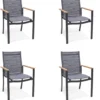 NATERIAL - Set De 4 Chaises De Jardin DORA Avec Accoudoirs - 4 X Chaises De Jardin - Empilables - Plastique Recyclé - Aluminium - Bois D'eucalyptus - Gris Foncé