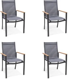 NATERIAL - Set De 4 Chaises De Jardin DORA Avec Accoudoirs - 4 X Chaises De Jardin - Empilables - Plastique Recyclé - Aluminium - Bois D'eucalyptus - Gris Foncé