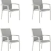 NATERIAL - Set De 4 Chaises De Jardin LAS VEGAS Avec Accoudoirs - 4 Chaises De Jardin - Empilables - Chaises De Terrasse - Chaises De Salle à Manger - Aluminium - Textilène - Grijs - Wit
