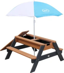 AXI Nick Table Sable Et Eau / Table Pique Nique Anthracite / Marron - Table D'eau Avec Couvercle, Boîtes De Rangement & Parasol - Table De Jeu Enfant à Eau Pour Le Jardin