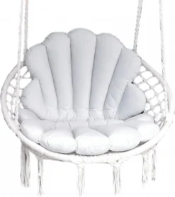 Coussin De Chaise Hamac Fait Main Coque / Forme Coque En Tissu CLEANABOO® - Convient Pour Un Usage Intérieur Et Extérieur - Certificat Oeko-Tex - Belle Finition - Velours Gris Clair