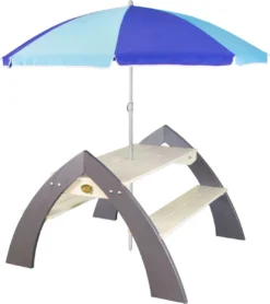 AXI Kylo XL Table Pique Nique Enfant En Bois Gris & Blanc - Table Picnic Avec Parasol Pour Le Jardin -Jardin Meubles Magasin 1067x1200